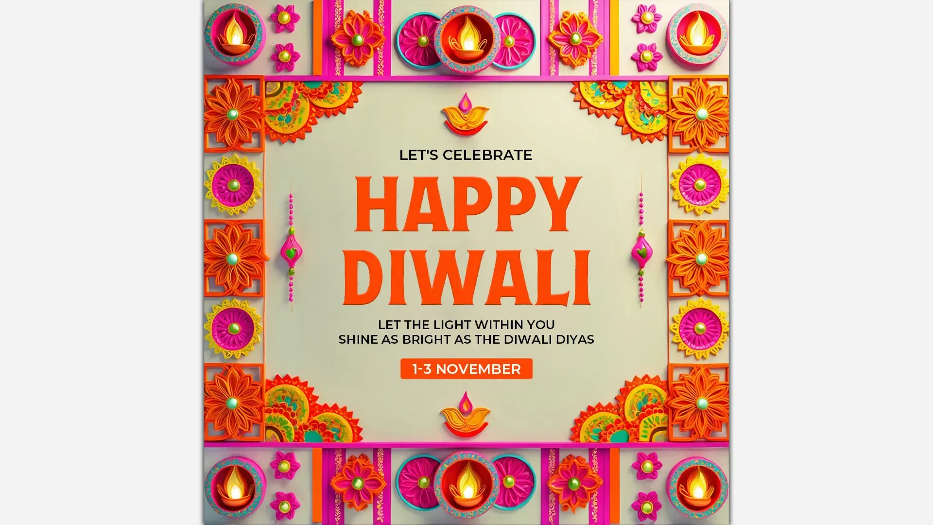 Happy Diwali Greetings Card Colorful Floral Instagram Post